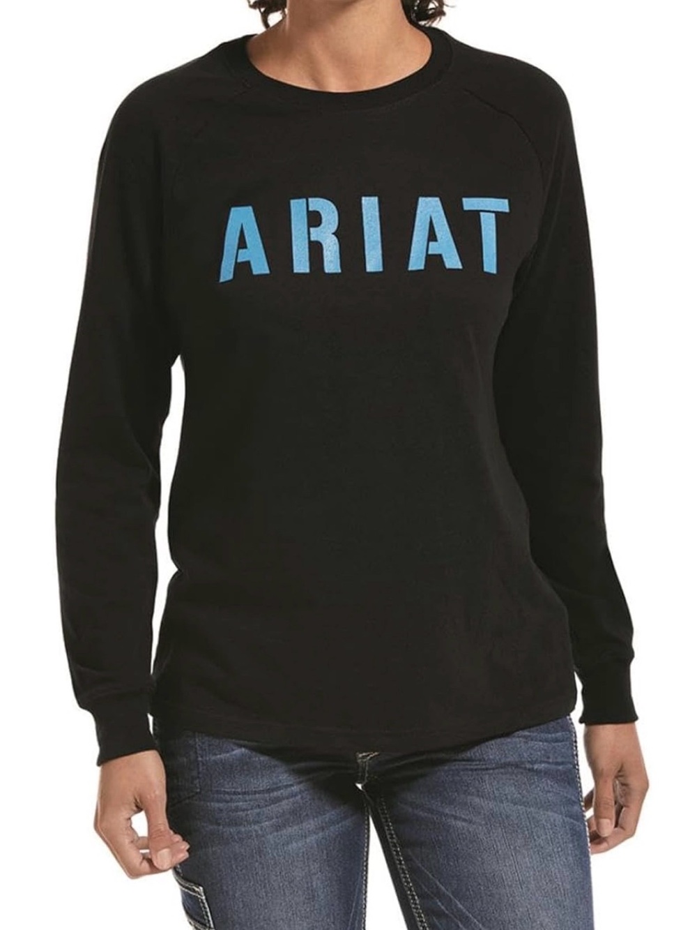 Ariat Black Long Sleeve Crewneck Tee with Blue Logo